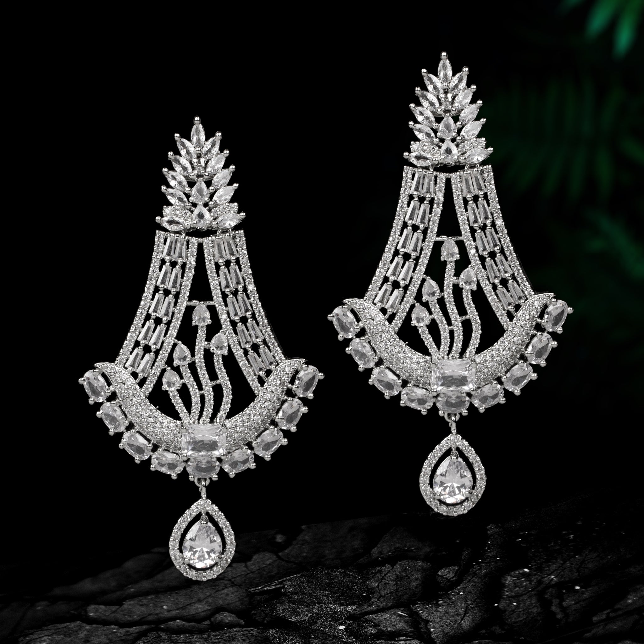 Gunjan - Diamond Cascade Earrings with Flower Design