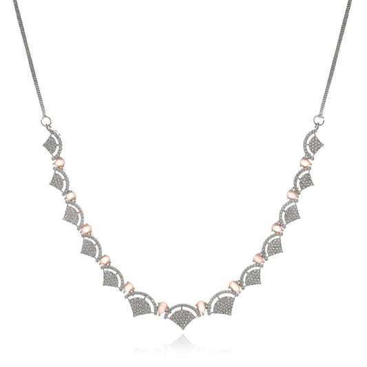 Gauri - Simple and Elegant Design Diamond Silver Plated Necklace with Earring Jewelery Set