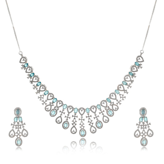 Mayra - Occasional Sliver Plated Blue Diamond Crystal Necklace Jewellery Set for Women