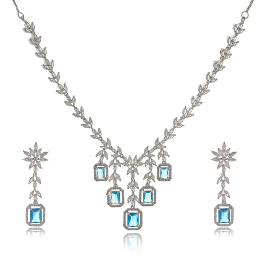 Neelima - Fully Flower Design with Blue Crystal Necklace Set with Drop Earring