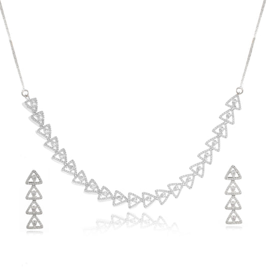 Naina - Authentic AD Triangle Design Diamond Necklace Set for Women