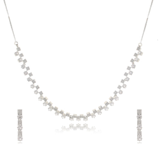 Rubi - Sterling Silver Platted Elegant Cubic Necklace Set for Women