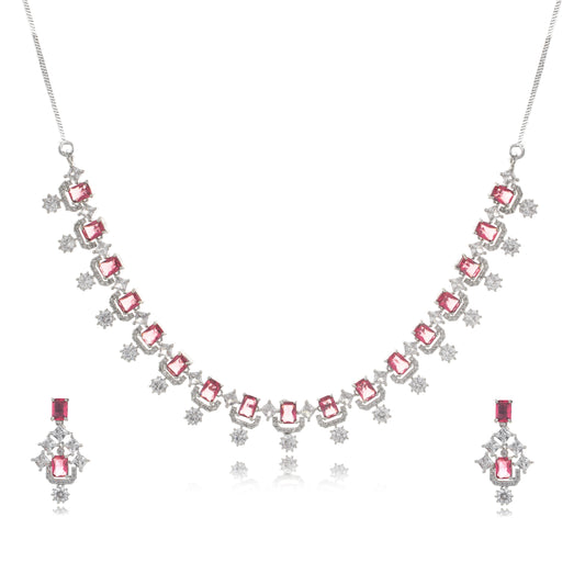 Vrinda - Oxidized Silver Plated Artificial Stone Studded Necklace Jewelry Set with One Pair of Earring