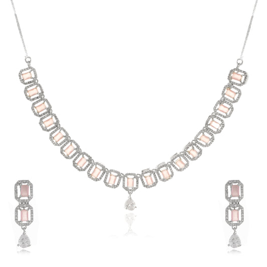 Madirakshi - Stunning Cubic Design with Pink Stone Necklace Set