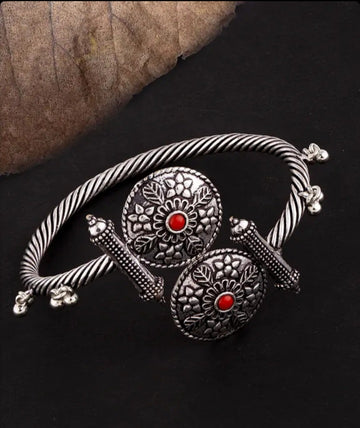 Silver-Plated Stone Studded Bangle