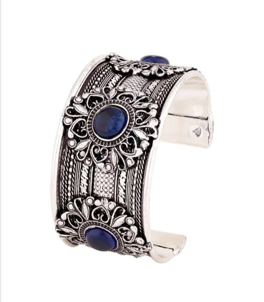 Silver-Plated BLUE Stone Studded Bangle