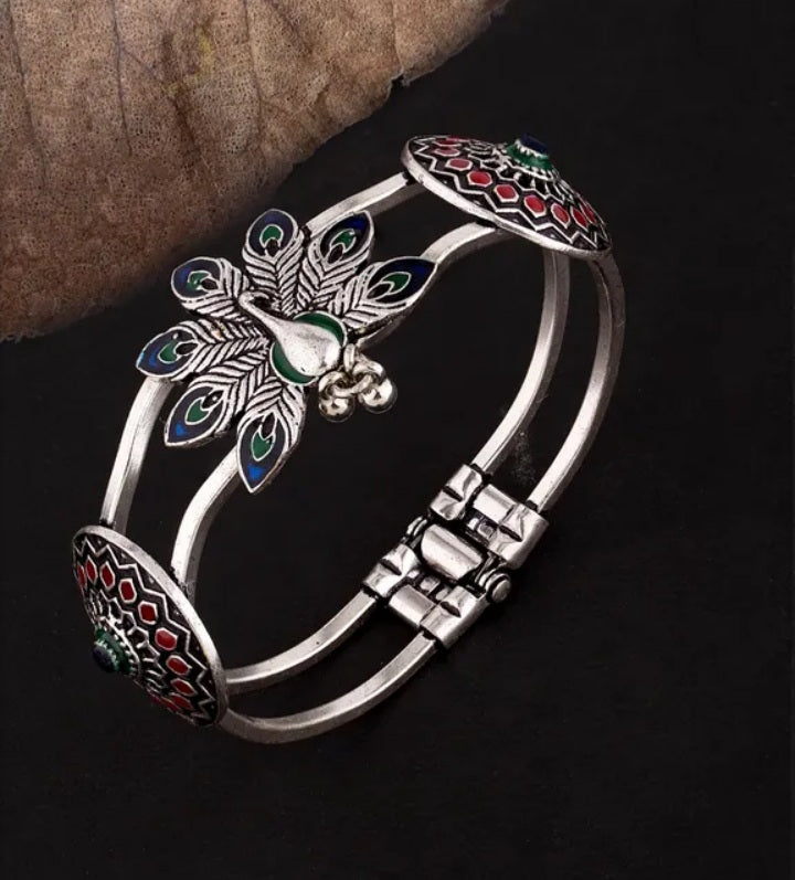 Silver-Plated PECACOK DESIGN Studded Bangle